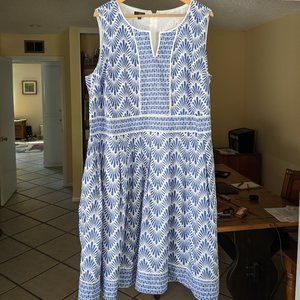 Talbots blue & white cotton dress, 20W